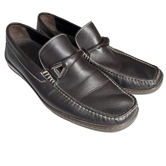Paul Frederik Mens Penny Loafers Dress Shoes Brown Leather Sz 11 Made in Italy - Picture 1 of 9